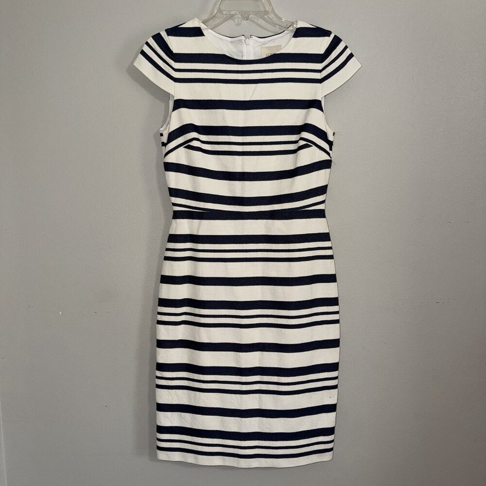 J.Crew Suiting Shift Dress Navy Blue White‎ Stripe Sz 2 Office Cap Sleeve